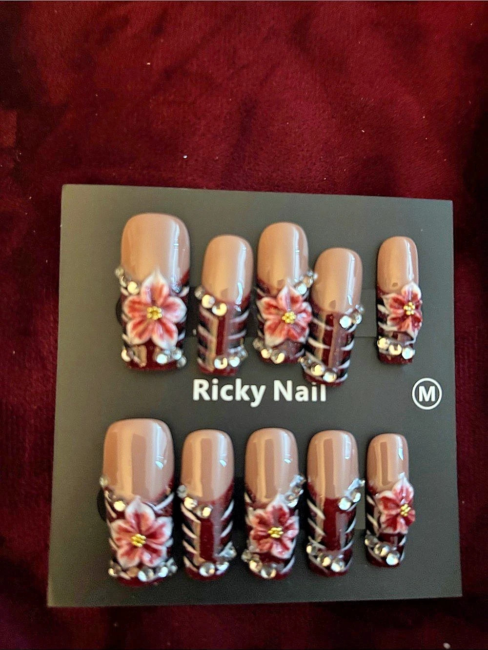 Ricky Nail Floral Brown & Pink Press-On Nails NWT